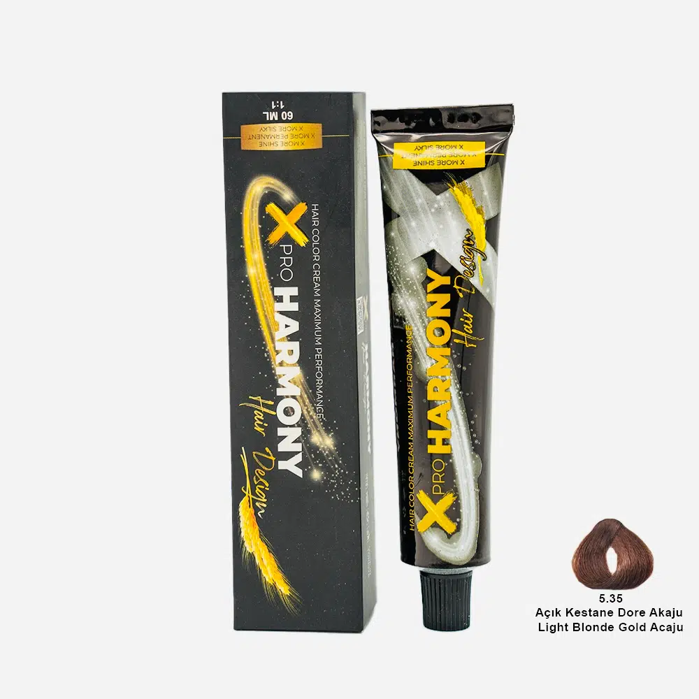 X Pro Harmony Tüp Boya 5.35 Light Blonde Gold Acaju Açık Kestane Dore Akaju Saç Boyası 60 ml