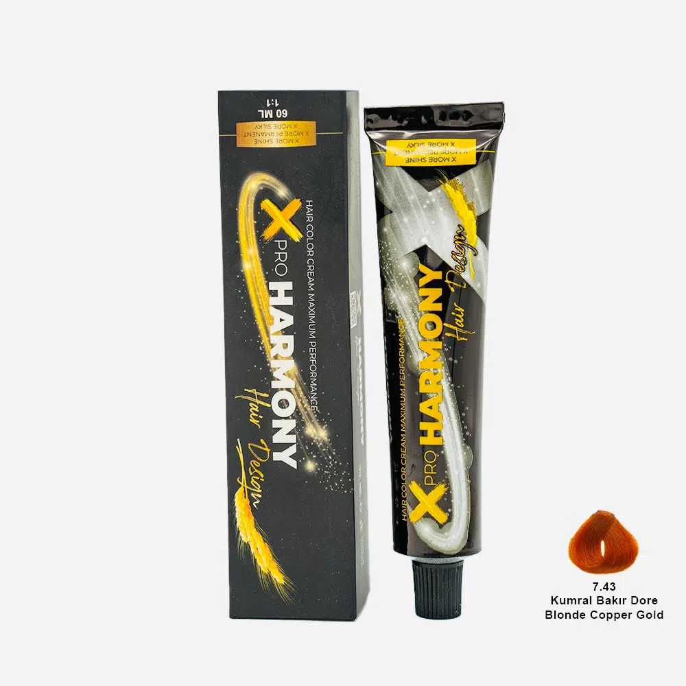 X Pro Harmony Tüp Boya 7.43 Blonde Copper Gold Kumral Bakır Dore Saç Boyası 60 ml