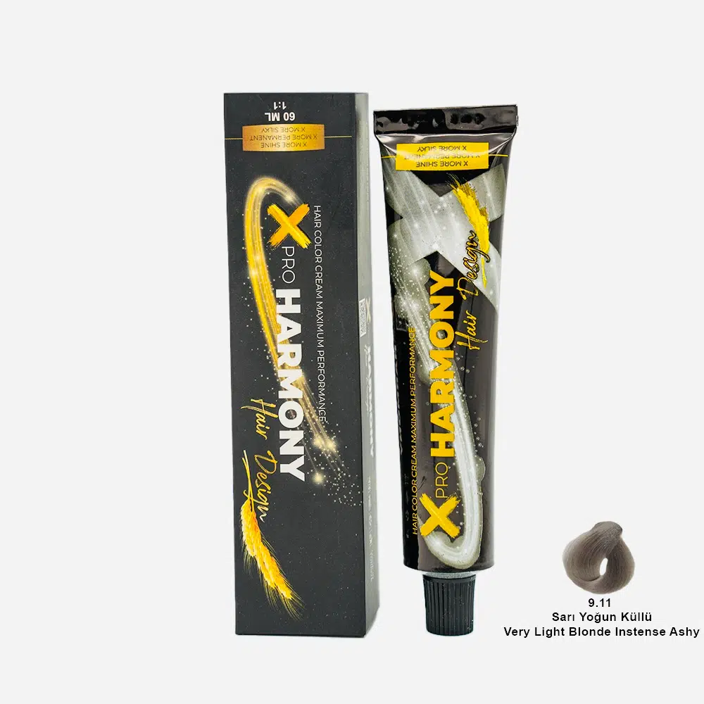 X Pro Harmony Tüp Boya 9.11 Very Light Blonde İntense Ashy Sarı Yoğun Küllü Saç Boyası 60 ml